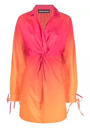 ANDREĀDAMO gradient-effect gathered-detail short dress - Orange