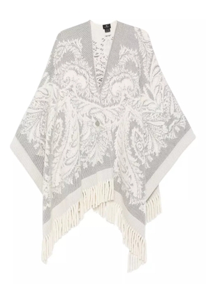 ETRO paisley-pattern fringed poncho - White