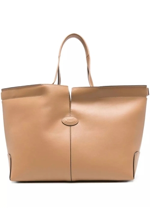 Tod's medium-small double-handle leather tote bag - Neutrals