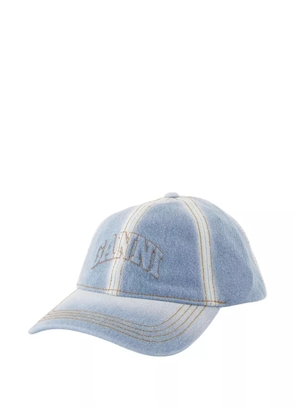 GANNI logo-embroidered denim cap - Blue