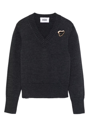 ALPHA STUDIO pin-detail V-neck sweater - Grey