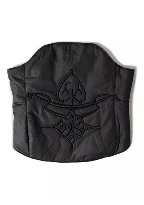 Open YY quilted embroidered top - Black