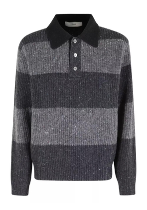 DUNST Chunky Rugby striped polo-collar sweater - Grey