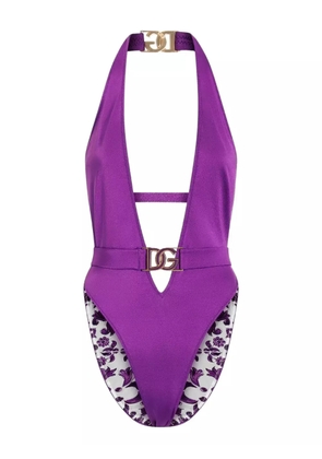 Dolce & Gabbana DG logo-plaque swimsuit - Purple