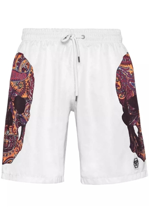 Philipp Plein skull-print drawstring swim shorts - White