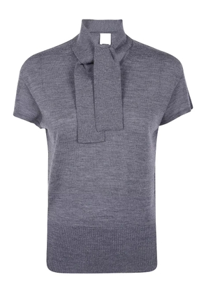 Mantu tie-neck short-sleeve sweater - Grey