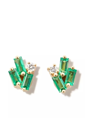 Suzanne Kalan 18kt yellow gold Cluster diamond and emerald earrings