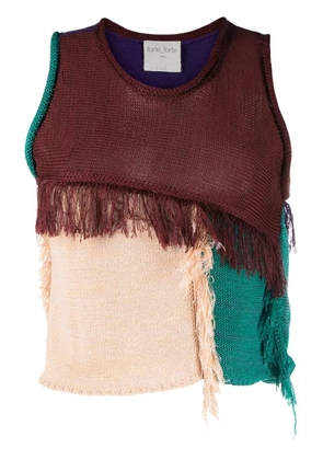 Forte Forte colour-block frayed knitted top - Brown