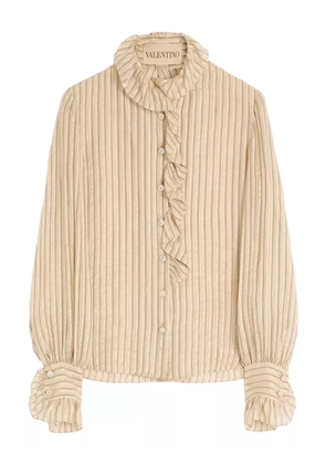 Valentino Garavani ruffle-detail striped shirt - Neutrals