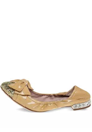 Miu Miu Pre-Owned bow-embellished ballet flats - Neutrals