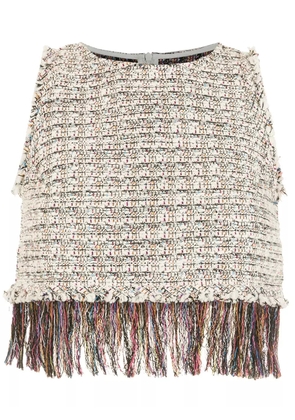 Olympiah cropped tweed fringe top - Neutrals