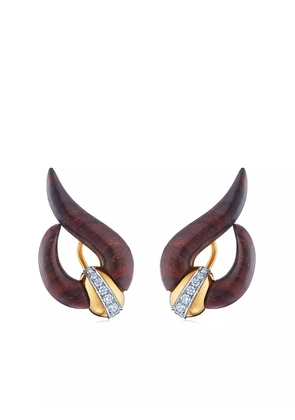 FRED LEIGHTON 18kt yellow gold diamond Cocobolo wood wave earrings