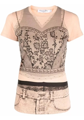 Christian Dior Pre-Owned 2006 trompe l'oeil lace T-shirt - Neutrals