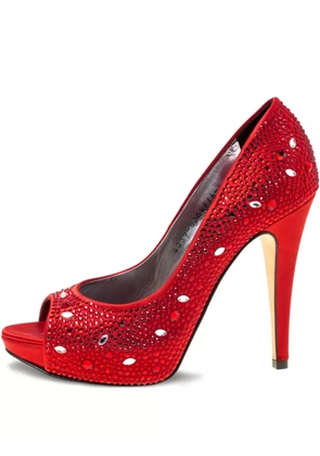 Gina Pre-owned 115mm crystal-embellished peep-toe pumps - Red