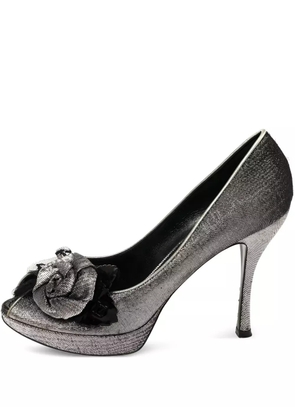 Louis Vuitton Pre-Owned 115mm floral-appliqué pumps - Grey