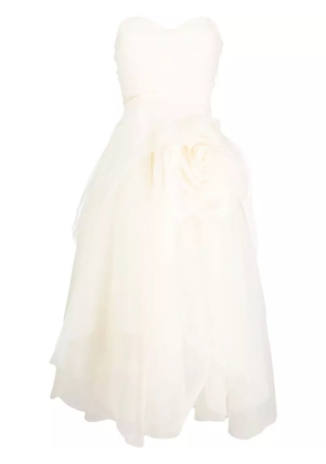 Ana Radu floral-appliqué organza midi dress - White