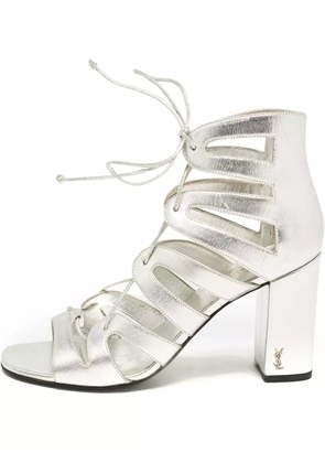 Saint Laurent Pre-Owned 90mm lace-up leather sandals - Grey