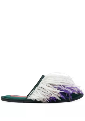 La DoubleJ feather-detail slippers - Green