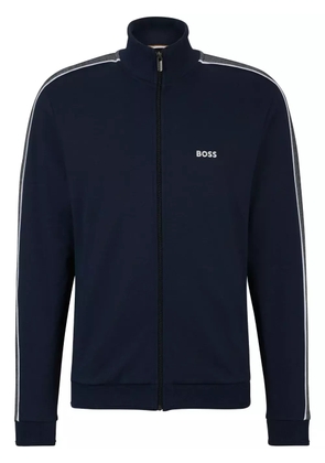 BOSS logo-print zip-up cardigan - Blue