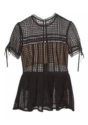 Self-Portrait Pre-Owned crochet-overlay peplum top - Black