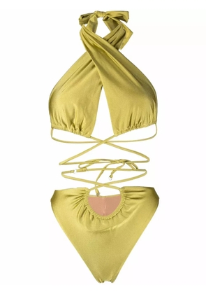 Noire Swimwear lattice-strap halterneck swimsuit - Yellow