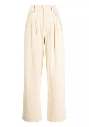 mii hand-embroidered cotton-corduroy trousers - Neutrals