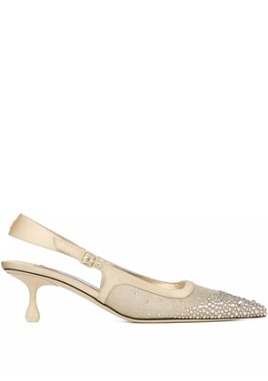 Jimmy Choo 50mm Amel crystal-embellished slingback pumps - Gold