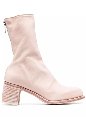 Guidi stack-heel leather ankle boots - Pink