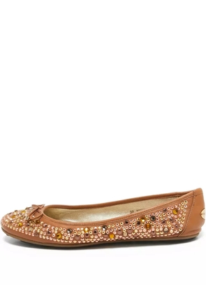 Jimmy Choo Pre-Owned crystal-embellished ballet flats - Brown
