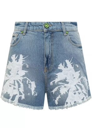 BARROW abstract-pattern print denim shorts - Blue