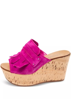 Casadei Vintage fringe-embellished wedge sandals - Pink