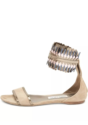 Jimmy Choo Pre-Owned Kimro fringed flat sandals - Neutrals