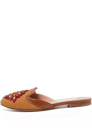 Oscar de la Renta Pre-Owned crystal-embellished mules - Brown