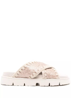 Mou Bio Criss-Cross sequin-embellished sandals - Pink