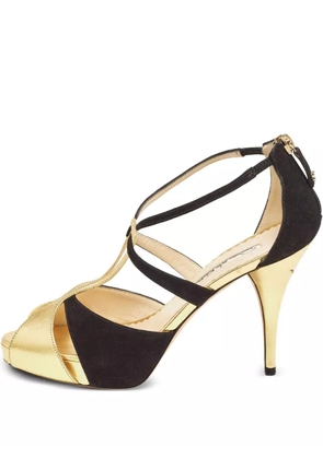 Oscar de la Renta Pre-Owned 110mm T-strap metallic-effect sandals - Black