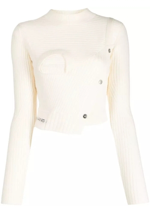 Feng Chen Wang asymmetric ribbed-knit jumper - White