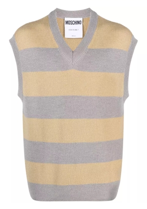 Moschino logo-patch striped virgin-wool vest - Grey