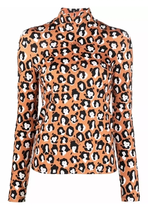 La DoubleJ face-animal print turtleneck top - Orange