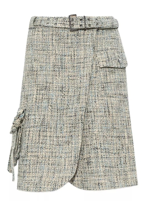 GANNI belted tweed mini skirt - Neutrals