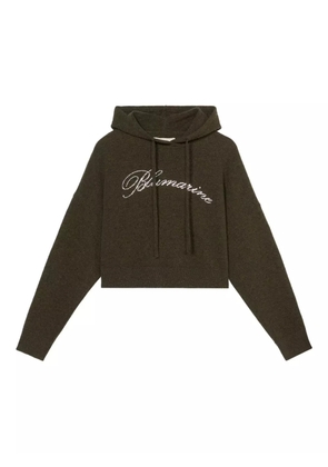 Blumarine cropped logo-embellished hoodie - Green