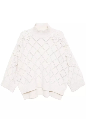 Elie Saab flower embellished knit sweater - Neutrals