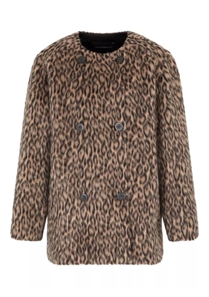 Emporio Armani leopard print double-breasted coat - Brown