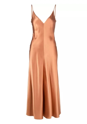 VOZ satin-finish V-neck dress - Brown