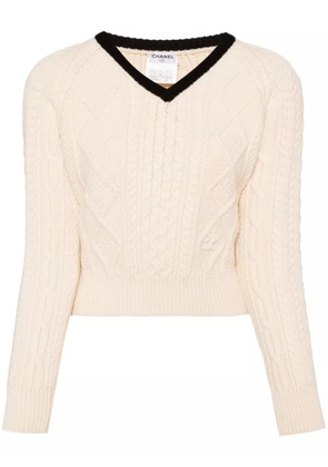 CHANEL Pre-Owned 1996 v-neck sweater - Neutrals