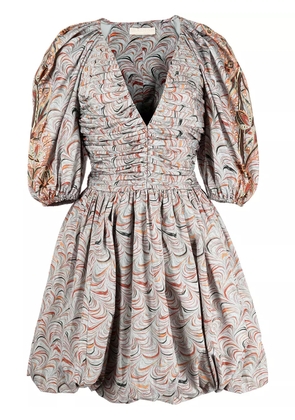 Ulla Johnson marbled puff-sleeve ruched dress - Grey
