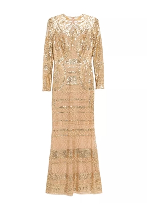 Elie Saab embroidered tulle long dress - Neutrals