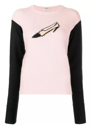 CHANEL Pre-Owned 1990-2000s intarsia shoe cashmere jumper - Black