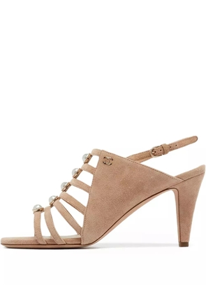 CHANEL Pre-Owned 110mm pearl-embellished heeled sandals - Neutrals
