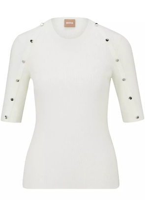 BOSS decorative-button ribbed-knit top - White