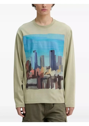 HUGO cityscape-print long-sleeve T-shirt - Green
